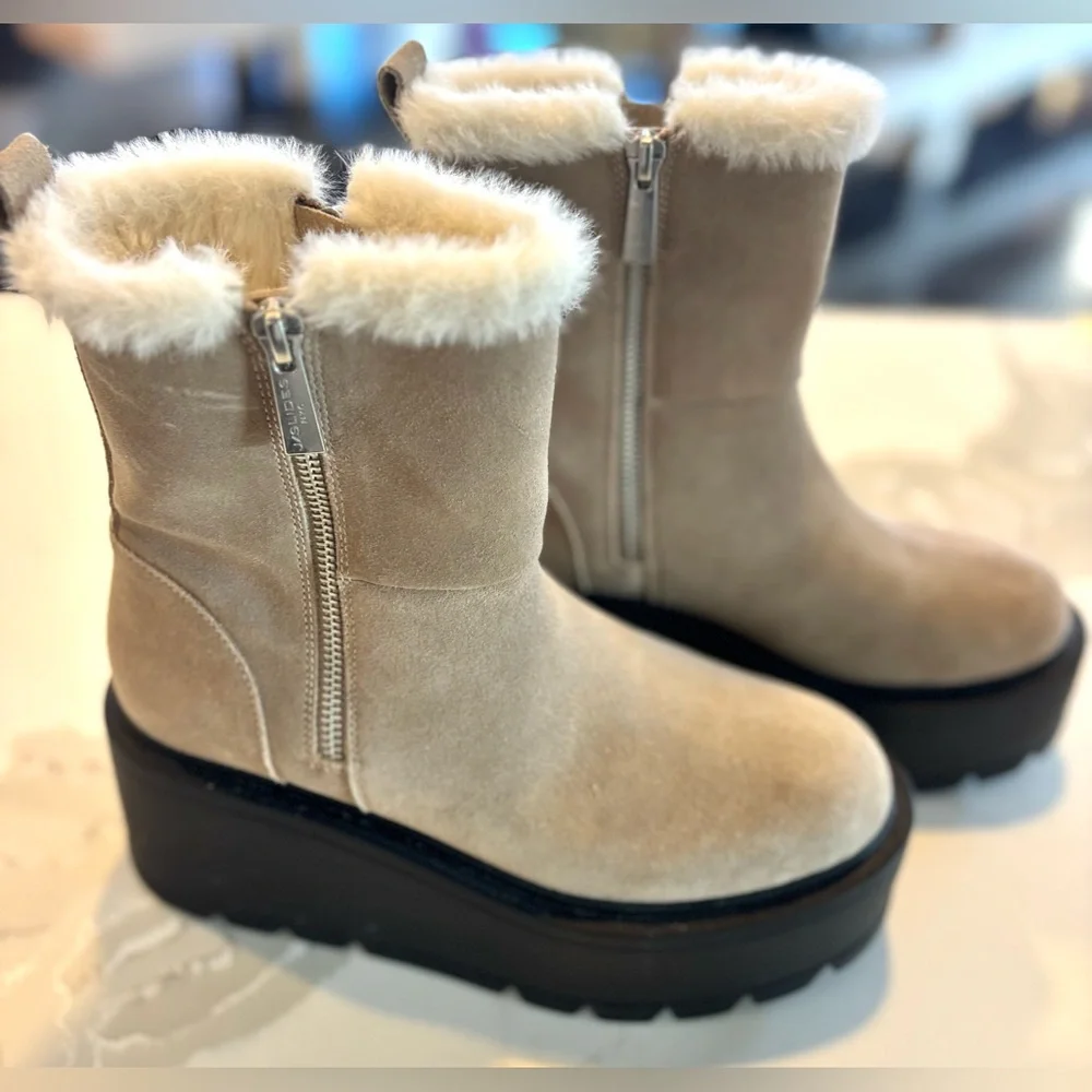 New w/o Tags J Slides Allie Suede Faux Fur Platform Ankle Boot-Never Worn! - Picture 3 of 5